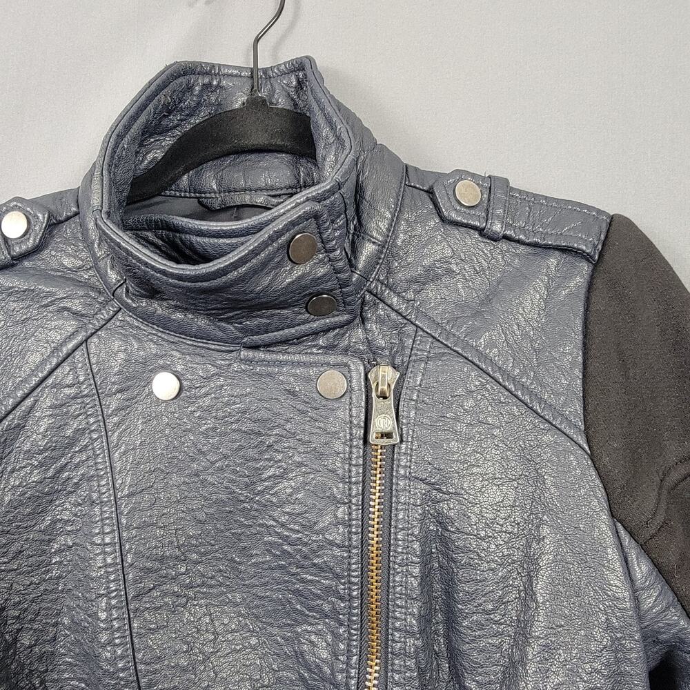 Bernardo Faux Leather Moto Biker Jacket Gray Asym Zip Buckle Hardware - Picture 4 of 10